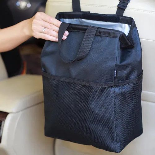 Ginsco Nueva Bolsa de basura de viaje a prueba de fugas, 3.5 galones, gran capacidad, para colgar en el automóvil, con tapa de gancho y bucle, y