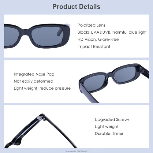 Miniatura 4 de COCOSAND Lentes de sol polarizados para niños, retro, rectangulares, hipster, para adolescentes, jóvenes, niños y niñas de 8 a 12 años