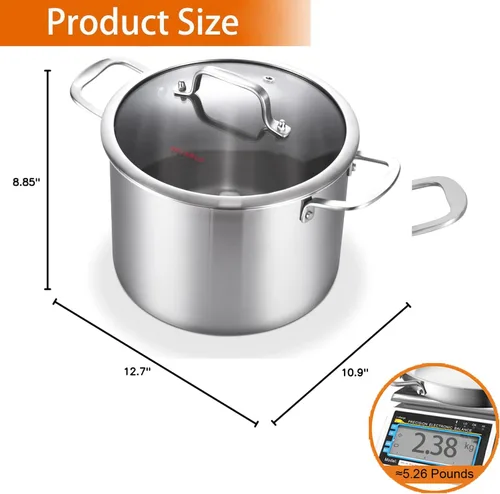 Miniatura 3 de DELARLO Olla de Acero Inoxidable Tri-Capa de 8 Cuartos, Resistente, Compatible con Todas las Estufas, Olla para Sopa de hasta 600℉ con Tapa, Olla