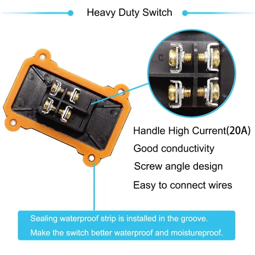 Miniatura 4 de IP67 Interruptor de línea impermeable en línea 16A/250V 20A/125V CA DPST de 4 pines, 2 posiciones, interruptor de palanca exterior con botón de Verde
