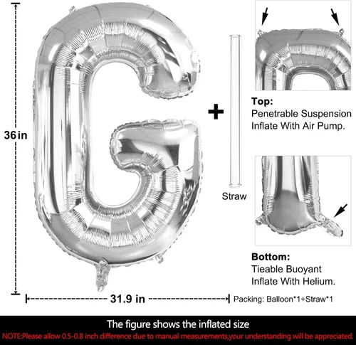 Miniatura 2 de Lovoir Globos grandes de 40 pulgadas con la letra G de color plateado de gran tamaño, globo de helio de aluminio de Mylar para fiesta de cumpleaños