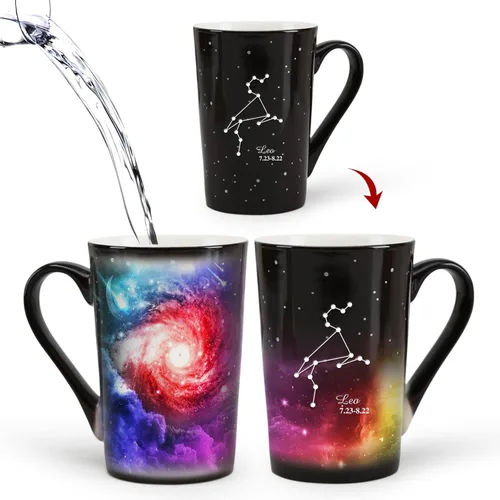 Miniatura 12 de Taza de constelación cambiante de calor de Acuario de 12 onzas, taza de café de Acuario con grabado, taza de café de cerámica que cambia
