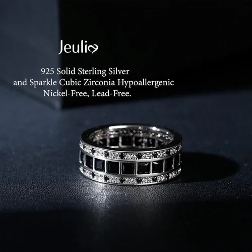 Miniatura 5 de Jeulia Anillo de diamantes de boda para hombre Anillo de plata de ley Eternity corte princesa para mujeres y hombres, anillo de compromiso apilable
