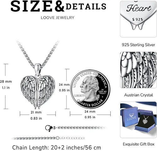 Miniatura 4 de Collar de alas de ángel de plata de ley 925, ángel de la guarda, enfermera RN caduceo, dije de ángel de cristal, joyería de regalo para mujer