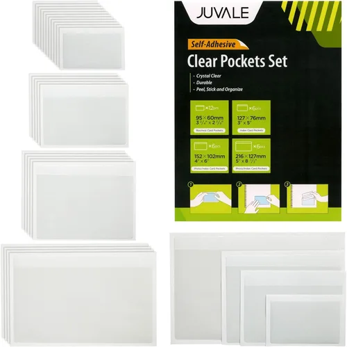 Juvale Bolsas adhesivas para planificador de bolsillo, color blanco, paquete de 30, 4 tamaños (3.7 x 2.3 a 8.8 x 5.5 pulgadas), bolsillos adhesivos