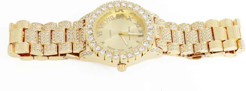 Miniatura 5 de Reloj de mujer con bisel grande de rocas, esfera de color con números romanos, totalmente cubierto en cristales - ST10327LA