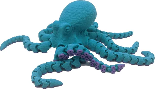 Miniatura 5 de Pulpo impreso en 3D – Personalizable, hecho a pedido Modelo animal articulado (pequeño, morado con tentáculos verde lima)