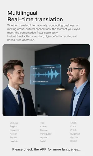 Miniatura 6 de Traducción de lentes inteligentes AI con lentes fotocrómicas, soporte de lenguaje en tiempo real, gafas de audio de oreja abierta para música
