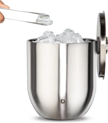 Miniatura 12 de SNOWFOX Cubo de hielo de acero inoxidable con aislamiento al vacío de alta calidad con tapa/pinzas, parte inferior sin goma, accesorios de bar