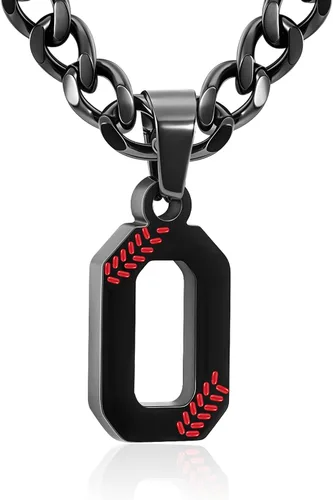 Miniatura 56 de Avotto Collar de béisbol con letra inicial de la A a la Z para niños y hombres, cadena cubana de acero inoxidable resistente que no se decolora