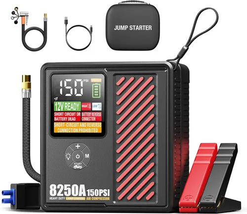 Arrancador de salto AdoreTrip 8250A con compresor de aire de 150PSI, amplificador de batería de coche de 12V, inflador de neumáticos portátil de