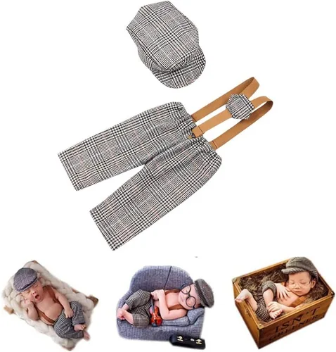 Miniatura 8 de Accesorios para fotografías de bebé recién nacido o de meses, con gorra a rayas y mameluco