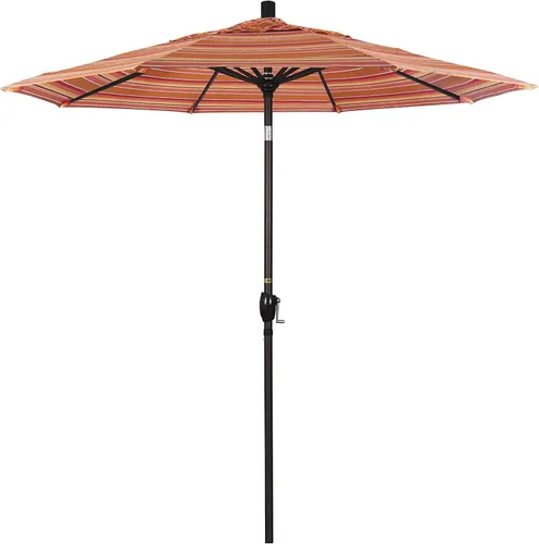 Miniatura 24 de California Umbrella Sombrilla redonda de aluminio de 7.5 pies, manivela elevadora, botón de inclinación, poste de bronce, Sunbrella Air Blue