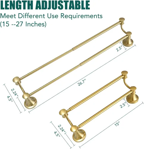 Miniatura 4 de Hoimpro - Barra de toalla ajustable retráctil de 15-27 pulgadas de acero inoxidable para baño, accesorios de baño, barra doble de toalla para baño