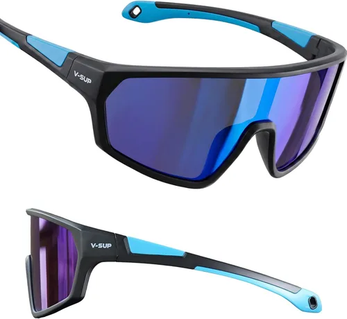 Miniatura 8 de V-SUP Outdoor Lightweight Sport Sunglasses - UV400 for Biking, Baseball, Running, Cycling, Mountain Bicycle for Men & Women Marco negro mate