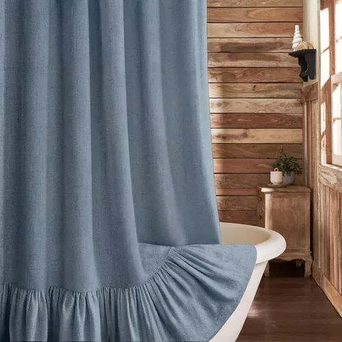 Miniatura 31 de Cortina de estilo rústico con dobladillo y volantes, de lino para baño, tela natural rústica de estilo clásico, 48 x 72 pulgadas (ancho x largo)