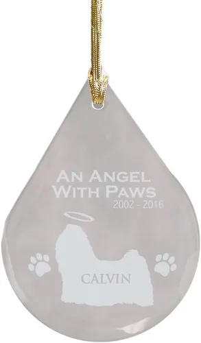 Adorno de lágrima conmemorativa de perro Shih Tzu grabado, 3 3/4 x 2 5/8 x 1/8 pulgadas, cristal
