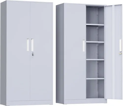 Miniatura 20 de Greenvelly Armario de metal para garaje, armario de almacenamiento de metal con bloqueo de 36 pulgadas de alto con 2 puertas y estantes ajustables