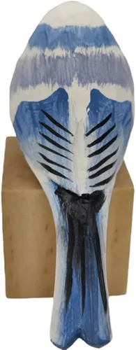 Miniatura 5 de Figura de pájaro de madera Azure Tit, tilo tallado a mano, marrón claro, decoración moderna para el hogar, regalo de pájaro