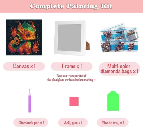Miniatura 4 de Meothan Kit de Pintura de Diamantes 5D para Niños con Marco de Madera, Fácil Pintura de Diamantes de Dragón Pequeño, Juego de Pintura de Gemas