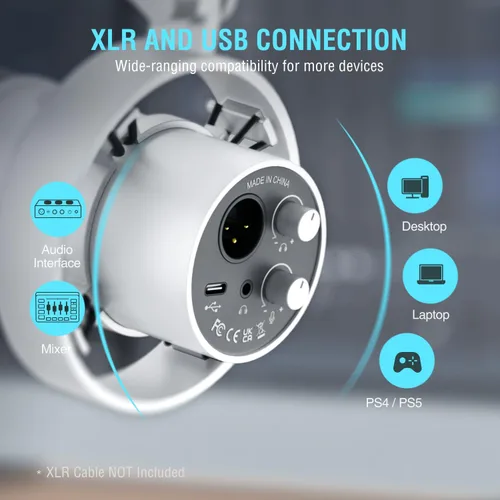 Miniatura 5 de FIFINE - Micrófono dinámico con brazo articulado, micrófono vocal de estudio XLR, kit de micrófono USB para PC con botón de silencio, perilla