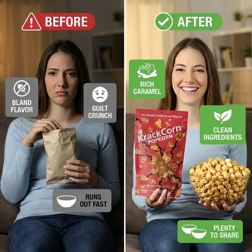 Miniatura 6 de KrackCorn Palomitas de maíz de caramelo, sin OMG, sin gluten, sin alta fructosa, sin culpa, delicia nocturna de película no grasa, 1.25 onzas