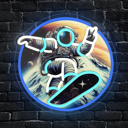 Miniatura 9 de Monopatín de astronauta, letrero de neón con impresión UV, letrero acrílico para decoración de pared, luz de neón para dormitorio, bar, cafetería