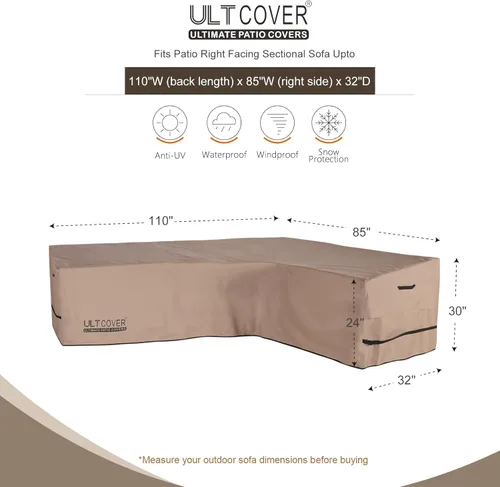 Miniatura 2 de ULTCOVER Funda impermeable para sofá de patio en forma de L y orientación derecha, para muebles modulares de 6 plazas, 110 pulgadas de ancho marrón