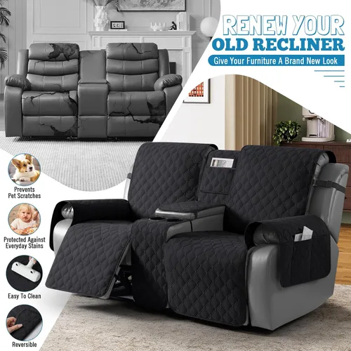 Miniatura 4 de TAOCOCO Funda para Sillón de Dos Plazas Reclinable 100% Impermeable con Consola Central, Funda de Sofá Reclinable Reversible para 2 Asientos