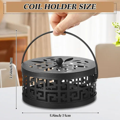 Miniatura 2 de Lallisa 4 piezas de soporte para bobina de incienso para mosquitos, redondo, retro, portátil, de metal, para colgar en el hogar, campamento