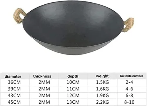 Miniatura 4 de PROPFE Auténtico wok chino - Sartén para freír de hierro fundido pre-sazonado con dos asas integrales 2023, 14.2 in/14.1 pulgadas