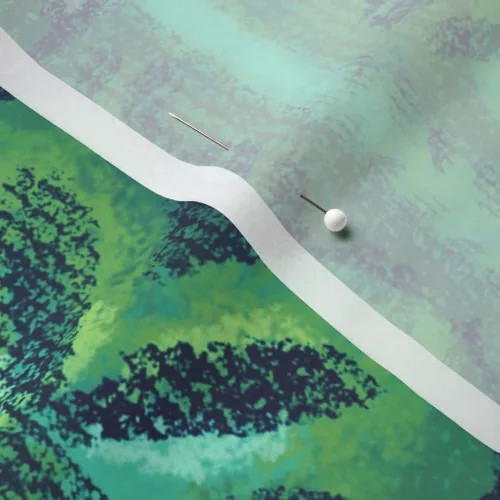 Miniatura 5 de Spoonflower Tela - Flores verdes azules esmeralda olas retro Tiki hawaiano vintage mediados impreso en tela de gasa Fat Quarter - Costura de ropa