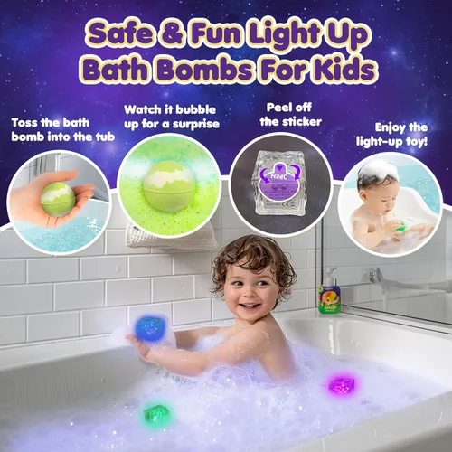 Miniatura 3 de Bombas de baño para niños con juguetes en el interior, juego de 8 bombas de baño iluminadas del sistema solar, bomba de baño planeta con sorpresa