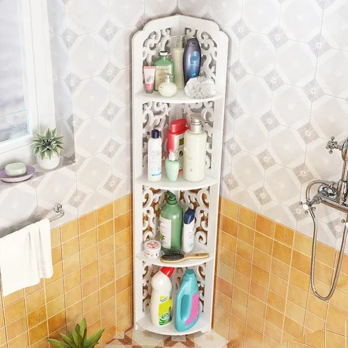 Miniatura 4 de Estante esquinero de 4 niveles, estante de escalera de esquina para sala de estar, estante de ducha esquinero independiente para baño, estante