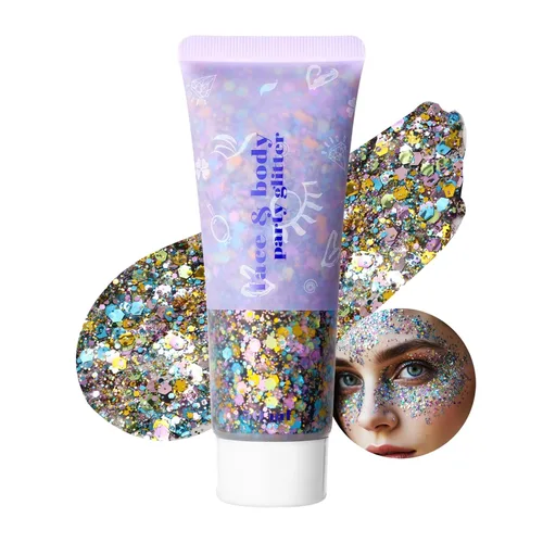 Miniatura 18 de DAGEDA Gel de purpurina corporal, lentejuelas de gel corporal con purpurina para la cara, sombra de ojos líquida, purpurina gruesa para cara, Sirena