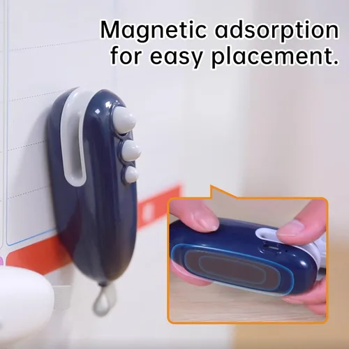 Miniatura 4 de Mini sellador de bolsas portátil, sellador térmico 2 en 1 con cortador e imán integrados, recargable USB-C, ideal para bolsas de aperitivos (azul)
