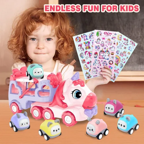 Miniatura 5 de Vehículo de camión 7 en 1 para niños pequeños de 2 a 4 años, auto de unicornio con luces y música, juguetes para niñas de 2 a 4 años, juguetes
