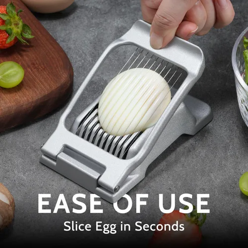 Miniatura 3 de Cortadora de huevos de alambre de acero inoxidable resistente para huevos duros y fresas otros alimentos blandos Plateado