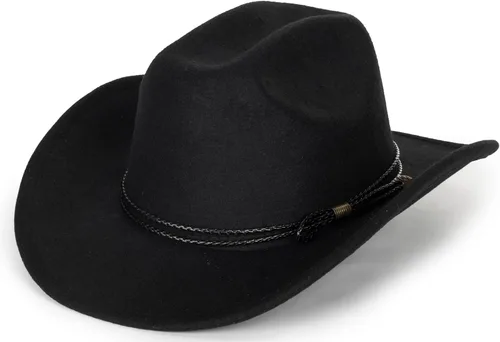 Sombrero de vaquero clásico de fieltro occidental para mujeres y hombres de ala ancha con hebilla de cinturón (tamaño: mediano-grande)