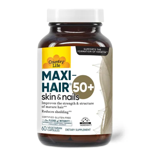 Country Life Maxi-Hair 50+ - Suplemento para cabello, piel y uñas a base de biotina para mujeres y hombres mayores de 50 años | Apoya el crecimiento