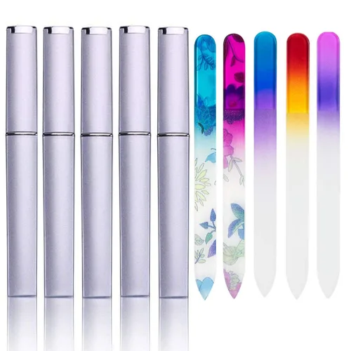 Miniatura 7 de Paquete de 5 limas de uñas de vidrio con estuche, limas de uñas de vidrio de doble cara, lima de uñas de vidrio de doble cara, juego de manicura