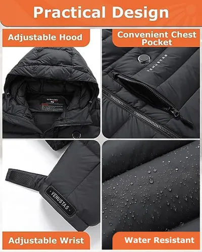 Miniatura 5 de Venustas Men's Heated Down Jacket with Battery Pack, Electric Lightweight Packable Puffer Jacket, Heated Coat for Outdoors