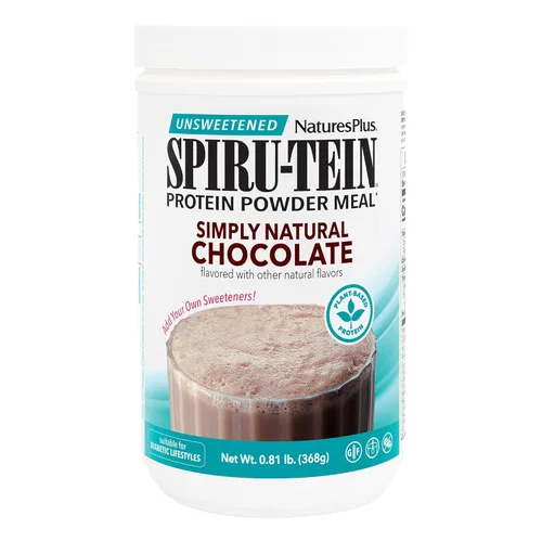 NaturesPlus SPIRU-TEIN Simply Natural Chocolate original, 0.81 libras, batido de proteínas a base de plantas sin azúcar, sin OMG, vegetariano, sin
