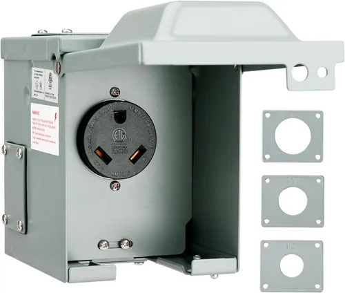 RVGUARD Caja de toma de corriente de 30 amperios, 125 voltios, cerrada, resistente a la intemperie, NEMA TT-30R, panel de receptáculo eléctrico al