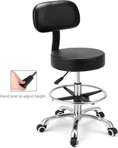 Miniatura 7 de Kaleurrier Taburete giratorio con ruedas y soporte para espalda (color negro con reposapiés)
