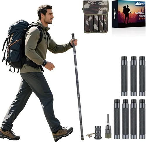 Miniatura 7 de aiGear H2 Survive Tactical Walking Stick Multi Tool – 7-in-1 Survival Hiking Staff, Adjustable Trekking Poles for Men, Outdoor Self Defense Stick