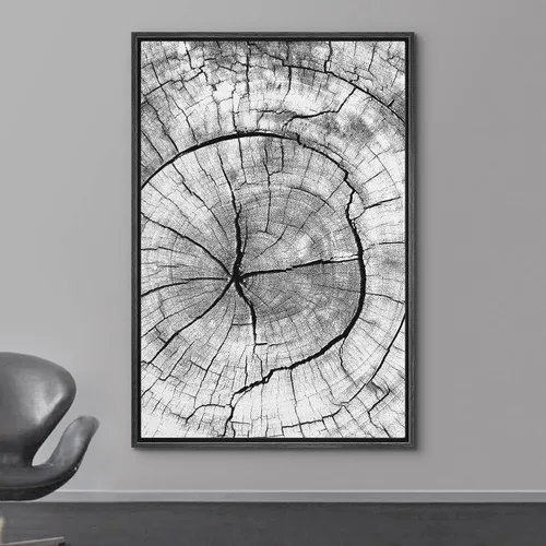 Miniatura 2 de Wall26 - Arte de pared con marco estampado en lienzo, bosque negro y blanco, árbol de madera con detalles de anillo, naturaleza, naturaleza salvaje