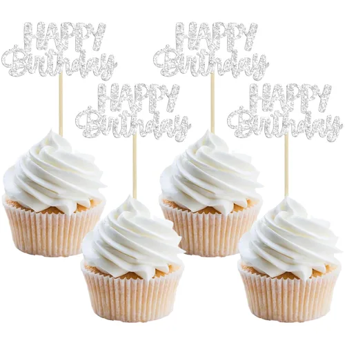 Miniatura 13 de Gyufise 24 piezas Adornos para pastel de cumpleaños con púas brillantes para magdalenas, para celebrar la decoración de pastel de fiesta temática