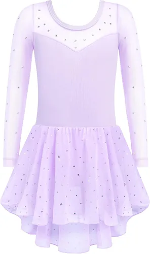 Miniatura 2 de Zaclotre Leotardo de ballet para niñas, de manga larga, trajes de bailarina, con falda alta y baja, vestido de baile para 3 a 11 años