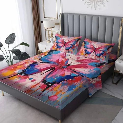 Miniatura 11 de Sábanas de mariposa tamaño California King – Sábanas de microfibra suave y bolsillo profundo, sábanas y fundas de almohada sin arrugas, 1 sábana